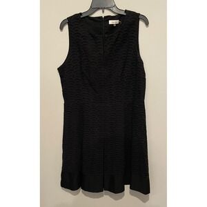 Calvin Klein Black Sleeveless Textured Lace Dress Size 14 Scalloped Hem Elegant